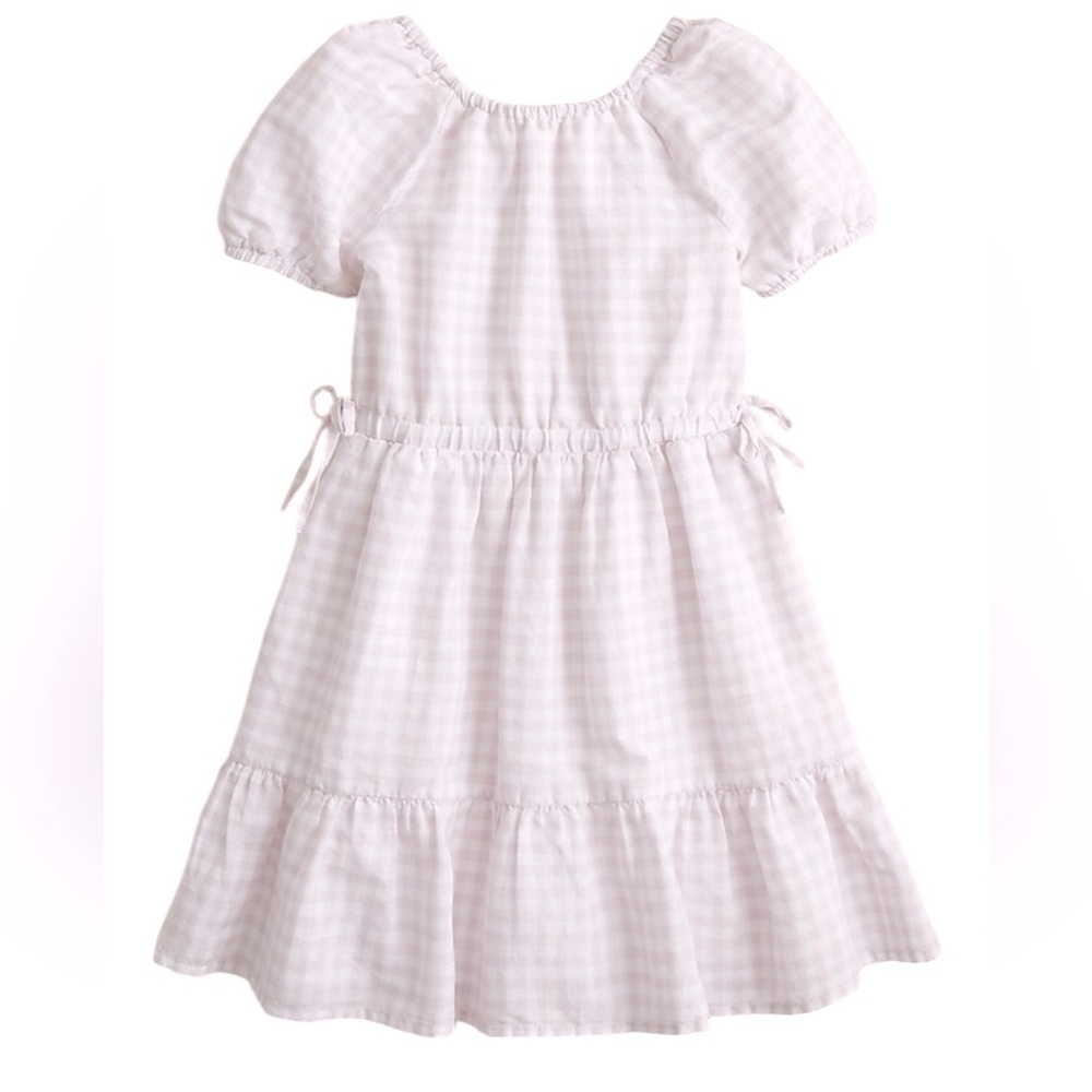 J. Crew Crewcuts Girls' Linen Tiered Puff Sleeve Gingham Dress